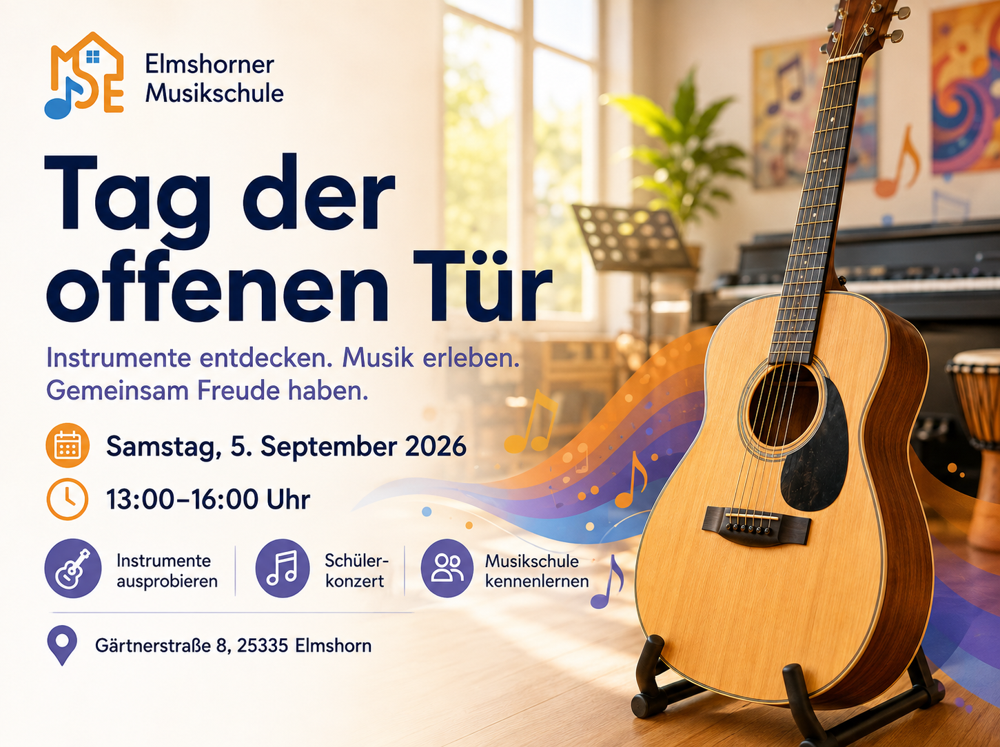 Tag der offenen Tür 2026 – Elmshorner Musikschule Tag der offenen Tür der Elmshorner Musikschule am 5. September 2026
